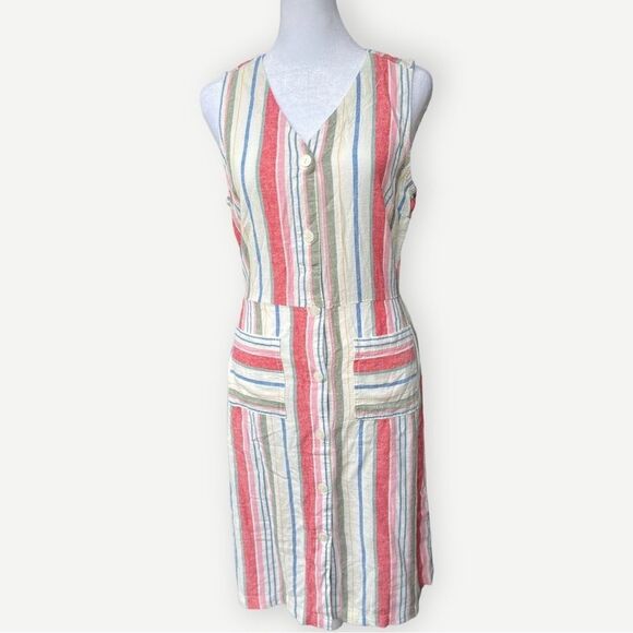 Old Navy Sleeveless Striped Linen Blend Colorful V-Neck Midi Tank Dress. XS. NEW - Picture 2 of 9